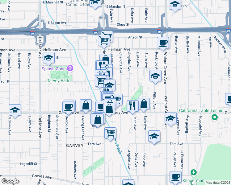map of restaurants, bars, coffee shops, grocery stores, and more near 3116 Gladys Avenue in Rosemead