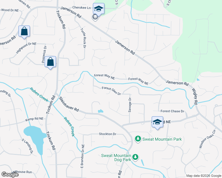 map of restaurants, bars, coffee shops, grocery stores, and more near 2660 Forest Glen Drive in Marietta