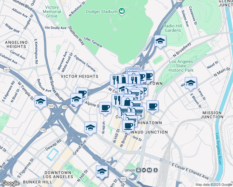 map of restaurants, bars, coffee shops, grocery stores, and more near 850 Cleveland Street in Los Angeles