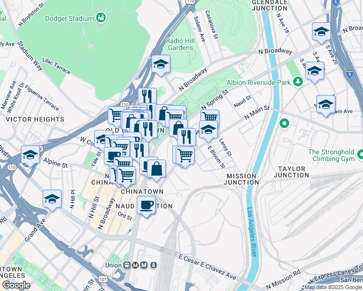 map of restaurants, bars, coffee shops, grocery stores, and more near 126 W Elmyra St in Los Angeles