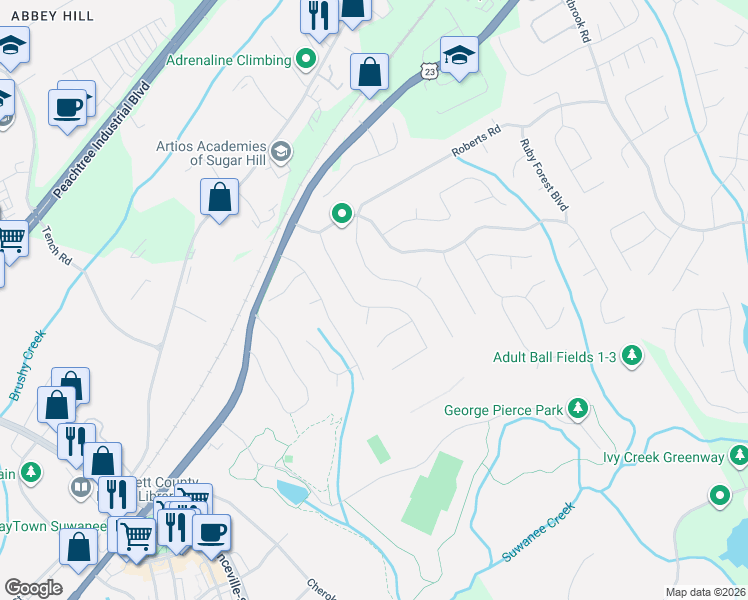 map of restaurants, bars, coffee shops, grocery stores, and more near 4075 Cherry Ridge Walk in Suwanee