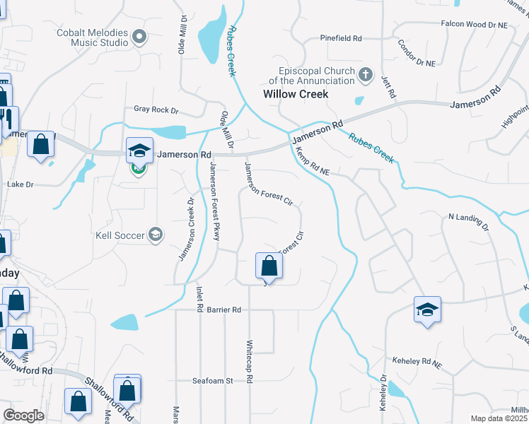 map of restaurants, bars, coffee shops, grocery stores, and more near 1507 Jamerson Landing in Marietta