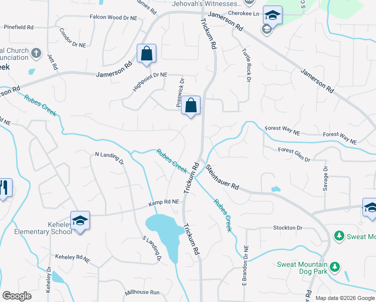 map of restaurants, bars, coffee shops, grocery stores, and more near 2206 North Landing Way in Marietta