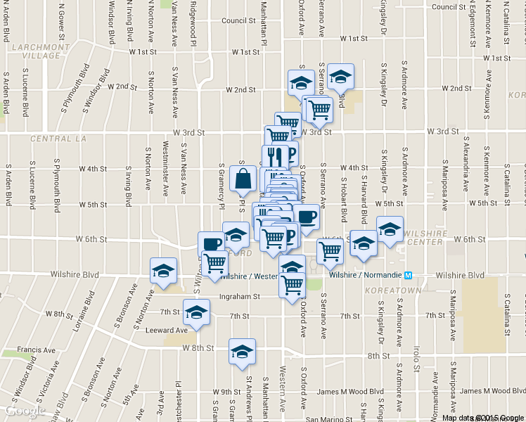 map of restaurants, bars, coffee shops, grocery stores, and more near in Los Angeles
