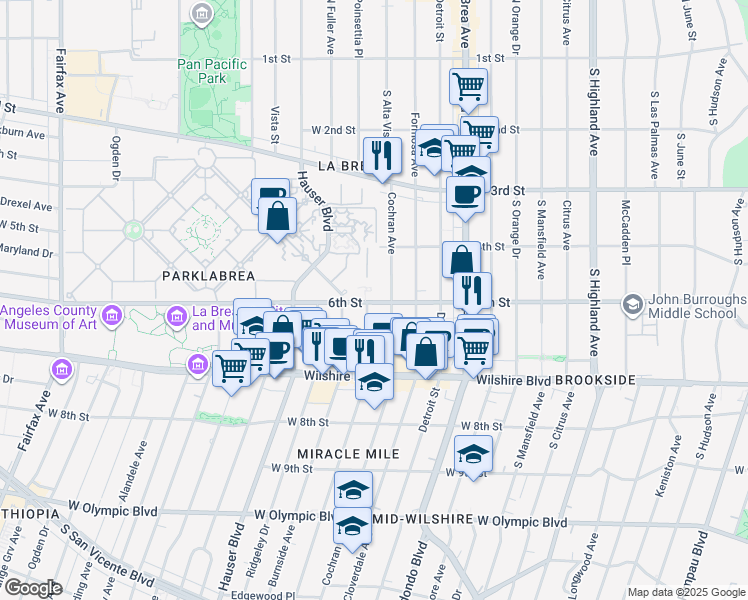 map of restaurants, bars, coffee shops, grocery stores, and more near 5566 West 6th Street in Los Angeles