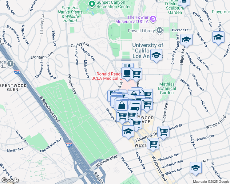 map of restaurants, bars, coffee shops, grocery stores, and more near 10974 Roebling Avenue in Los Angeles