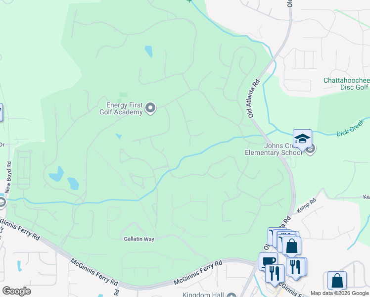 map of restaurants, bars, coffee shops, grocery stores, and more near 8240 Royal Saint Georges Way in Duluth