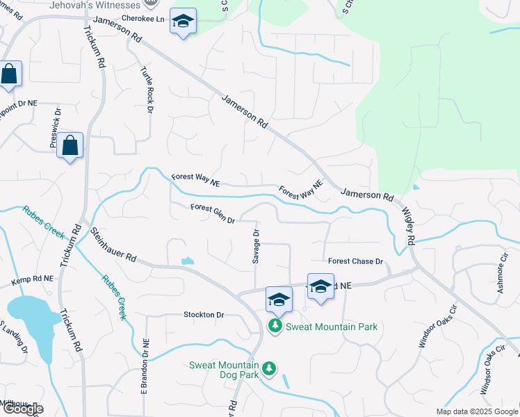 map of restaurants, bars, coffee shops, grocery stores, and more near 2985 Forest Chase Terrace Northeast in Marietta