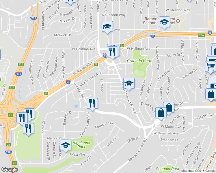 map of restaurants, bars, coffee shops, grocery stores, and more near 2419 La Crescenta Avenue in Alhambra