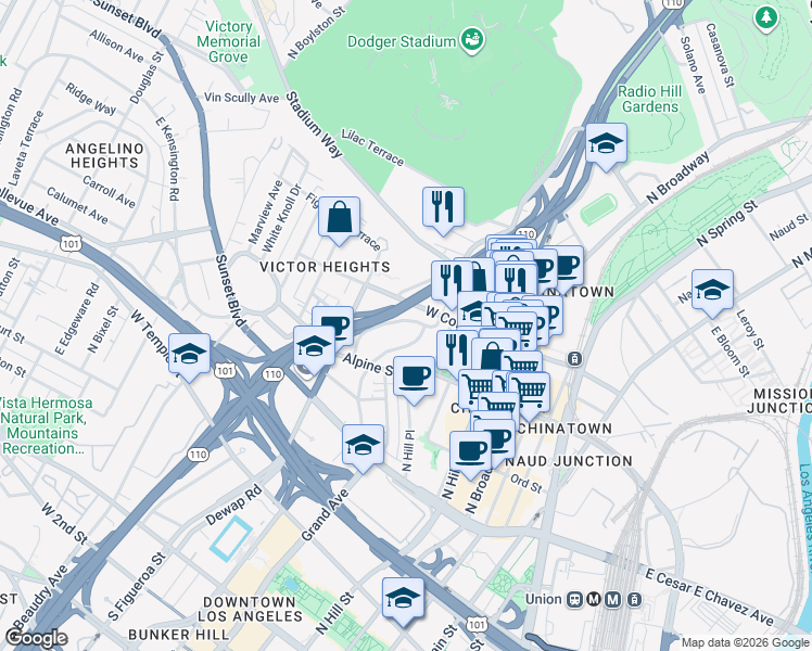 map of restaurants, bars, coffee shops, grocery stores, and more near 716 New Depot Street in Los Angeles