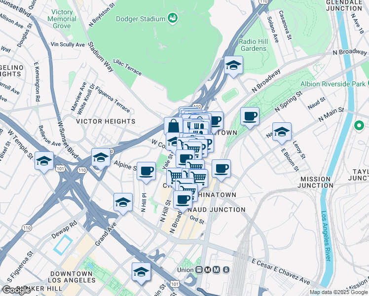 map of restaurants, bars, coffee shops, grocery stores, and more near 531 West College Street in Los Angeles