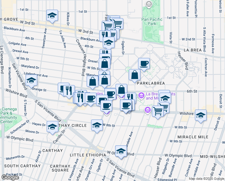 map of restaurants, bars, coffee shops, grocery stores, and more near 6033 West 6th Street in Los Angeles