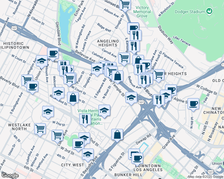 map of restaurants, bars, coffee shops, grocery stores, and more near 429 1/2 Firmin Street in Los Angeles