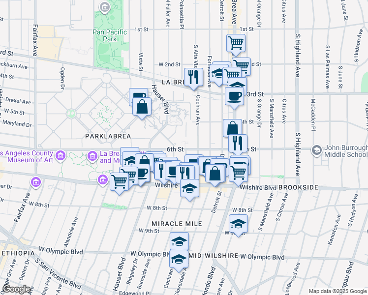 map of restaurants, bars, coffee shops, grocery stores, and more near 5566 West 6th Street in Los Angeles