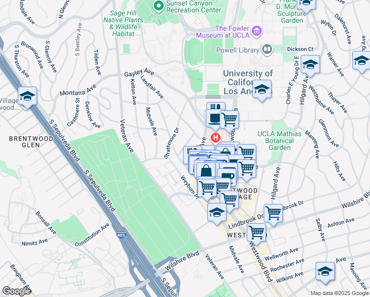 map of restaurants, bars, coffee shops, grocery stores, and more near 10982 Roebling Avenue in Los Angeles