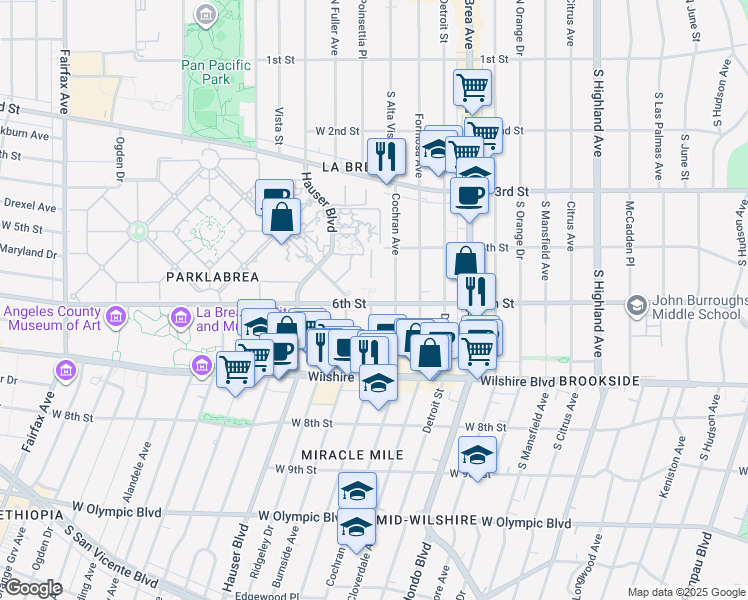 map of restaurants, bars, coffee shops, grocery stores, and more near 5566 West 6th Street in Los Angeles