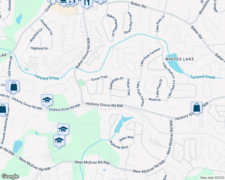 map of restaurants, bars, coffee shops, grocery stores, and more near 4216 Zephyrhills Drive in Acworth