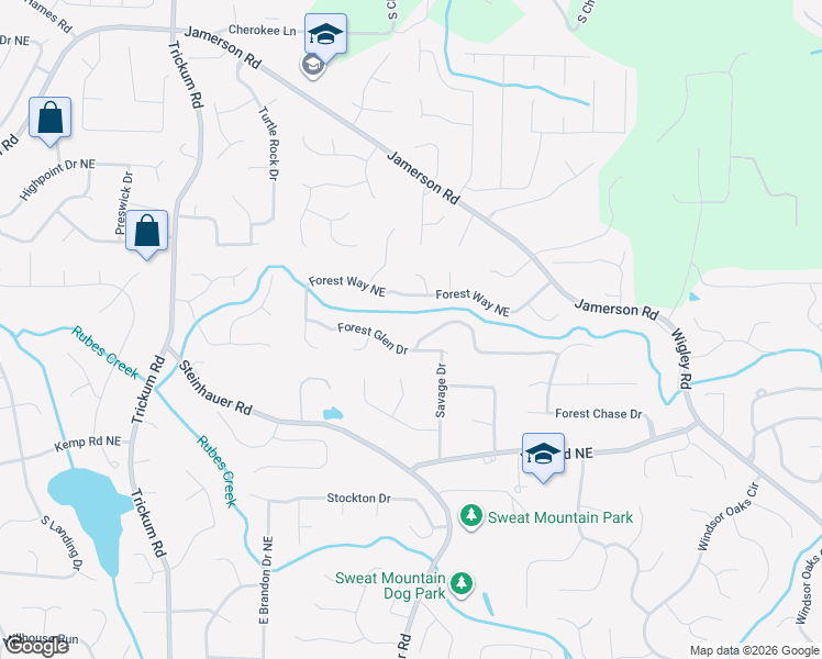 map of restaurants, bars, coffee shops, grocery stores, and more near 2994 Forest Chase Terrace NE in Marietta