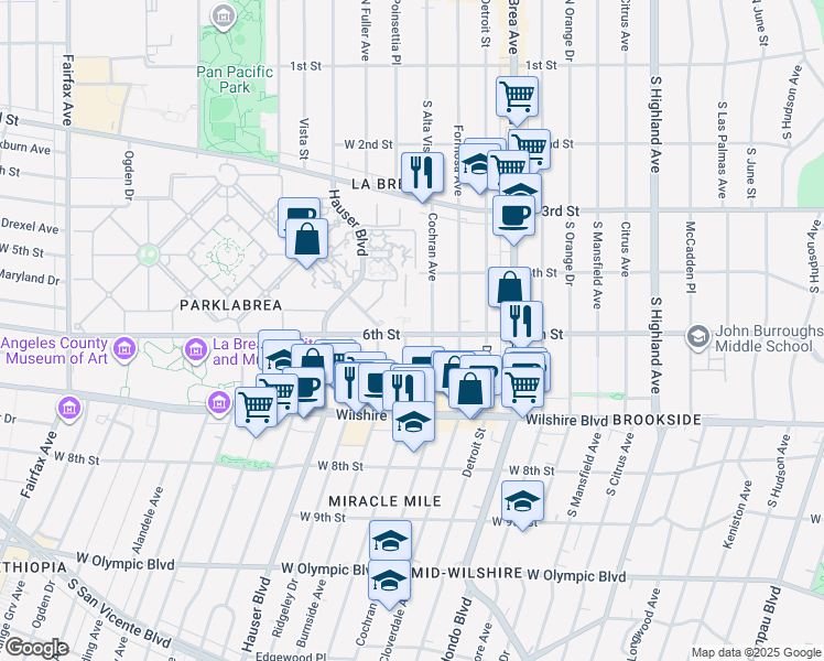 map of restaurants, bars, coffee shops, grocery stores, and more near 5566 West 6th Street in Los Angeles