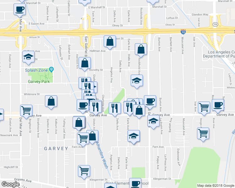 map of restaurants, bars, coffee shops, grocery stores, and more near 8356 Whitmore Street in Rosemead