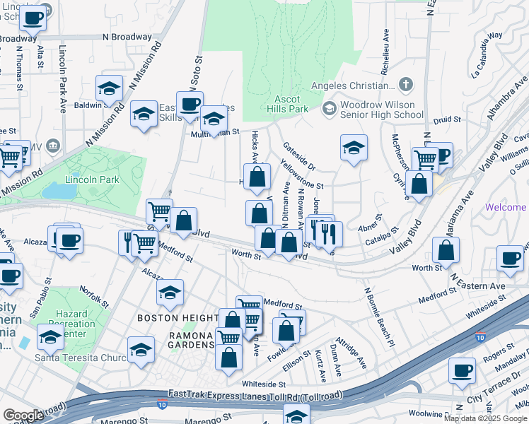 map of restaurants, bars, coffee shops, grocery stores, and more near 1919 Vineburn Avenue in Los Angeles