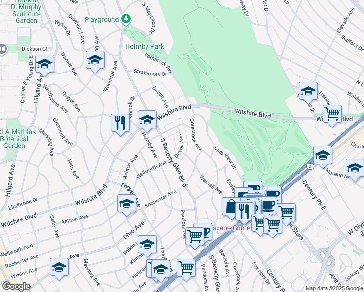 map of restaurants, bars, coffee shops, grocery stores, and more near 1287 Devon Avenue in Los Angeles