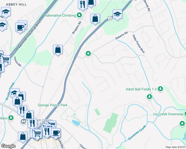 map of restaurants, bars, coffee shops, grocery stores, and more near 4075 Cherry Ridge Walk in Suwanee