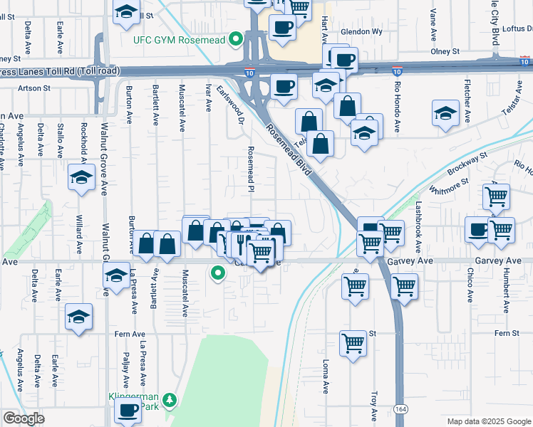 map of restaurants, bars, coffee shops, grocery stores, and more near 3125 Sullivan Avenue in Rosemead