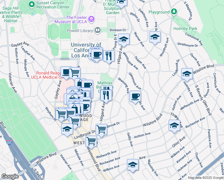 map of restaurants, bars, coffee shops, grocery stores, and more near 856 Hilgard Avenue in Los Angeles