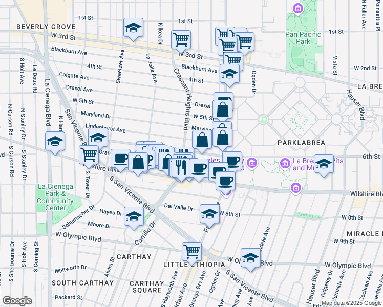 map of restaurants, bars, coffee shops, grocery stores, and more near 6242 West 6th Street in Los Angeles