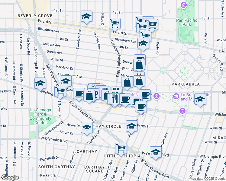map of restaurants, bars, coffee shops, grocery stores, and more near 6242 West 6th Street in Los Angeles