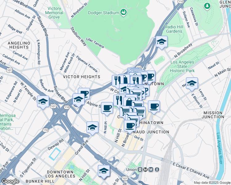 map of restaurants, bars, coffee shops, grocery stores, and more near 850 Cleveland Street in Los Angeles