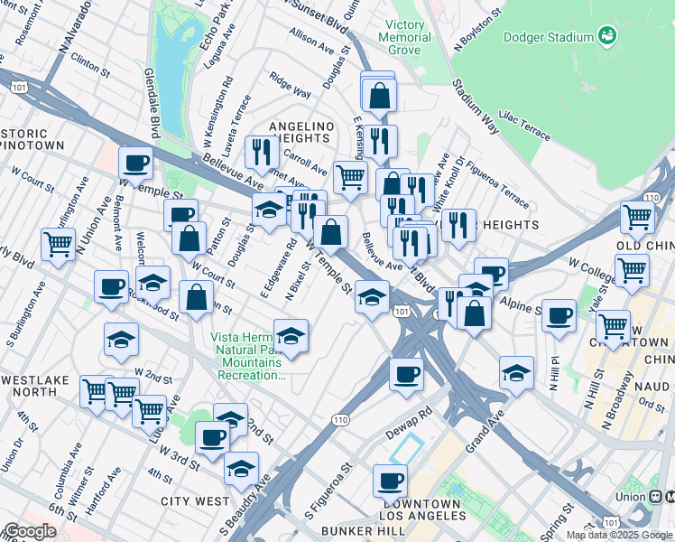 map of restaurants, bars, coffee shops, grocery stores, and more near 458 North Boylston Street in Los Angeles