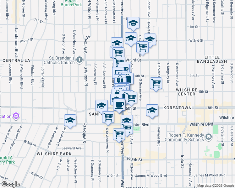 map of restaurants, bars, coffee shops, grocery stores, and more near 4170 5th Street in Los Angeles