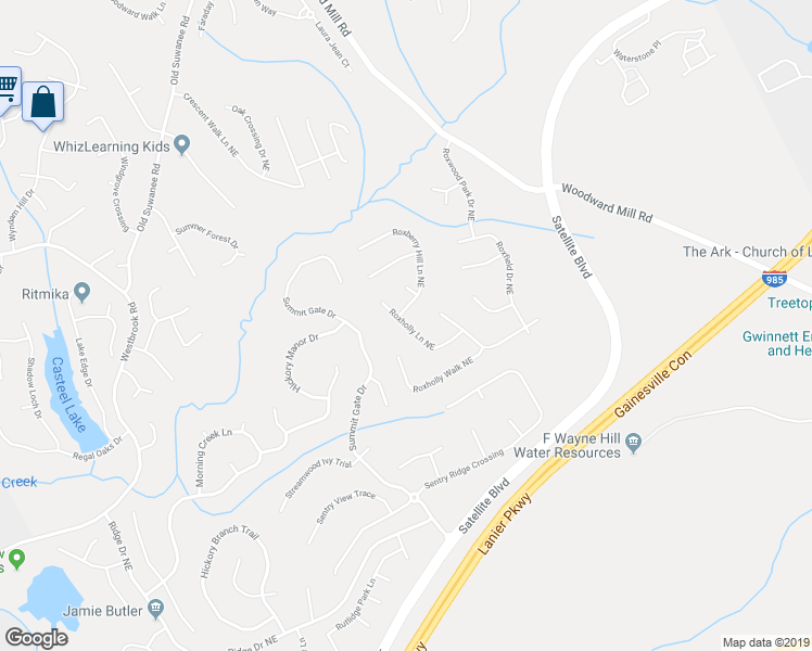 map of restaurants, bars, coffee shops, grocery stores, and more near 759 Roxholly Lane Northeast in Buford