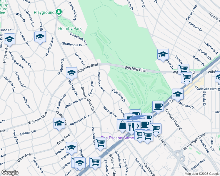 map of restaurants, bars, coffee shops, grocery stores, and more near 1359 Club View Drive in Los Angeles