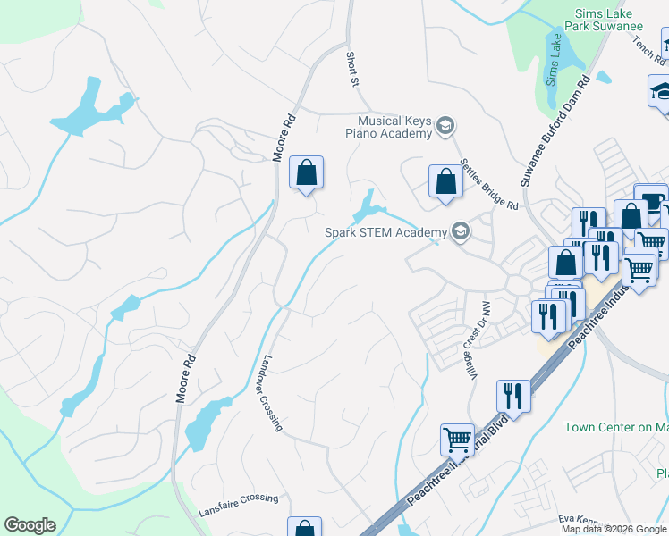 map of restaurants, bars, coffee shops, grocery stores, and more near 690 Amberton Crossing in Suwanee