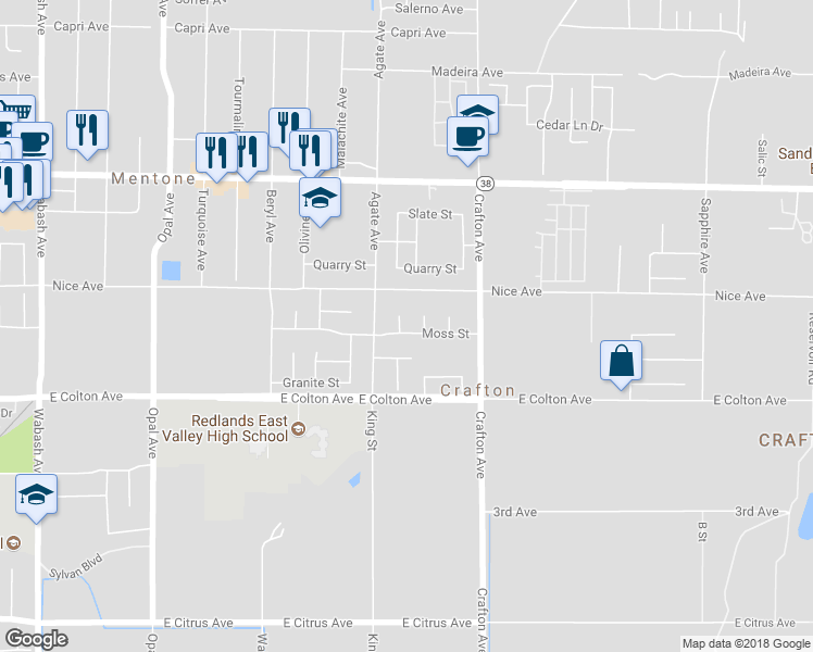 map of restaurants, bars, coffee shops, grocery stores, and more near 10459 Gold Banner Drive in Mentone