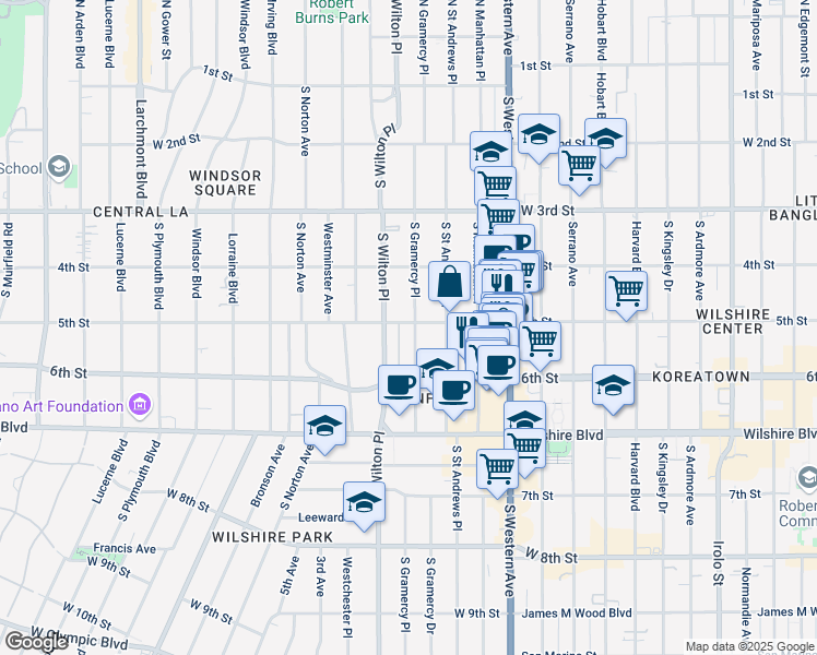 map of restaurants, bars, coffee shops, grocery stores, and more near 4304 5th Street in Los Angeles