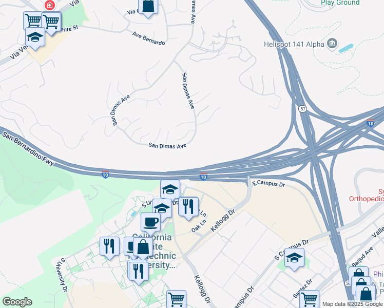 map of restaurants, bars, coffee shops, grocery stores, and more near 2302 Calle Sabina in San Dimas