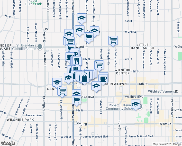 map of restaurants, bars, coffee shops, grocery stores, and more near 4020 West 5th Street in Los Angeles