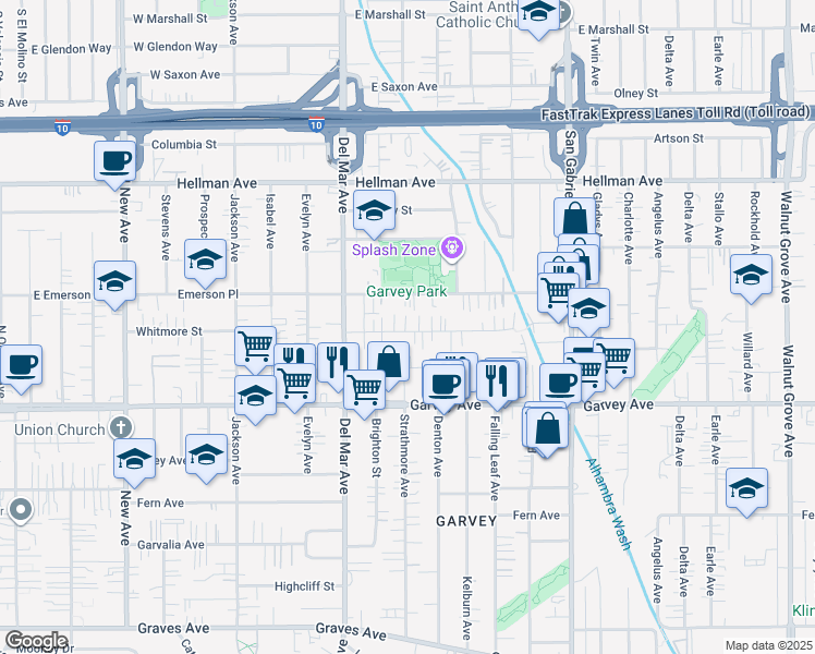 map of restaurants, bars, coffee shops, grocery stores, and more near 7926 Whitmore Street in Rosemead