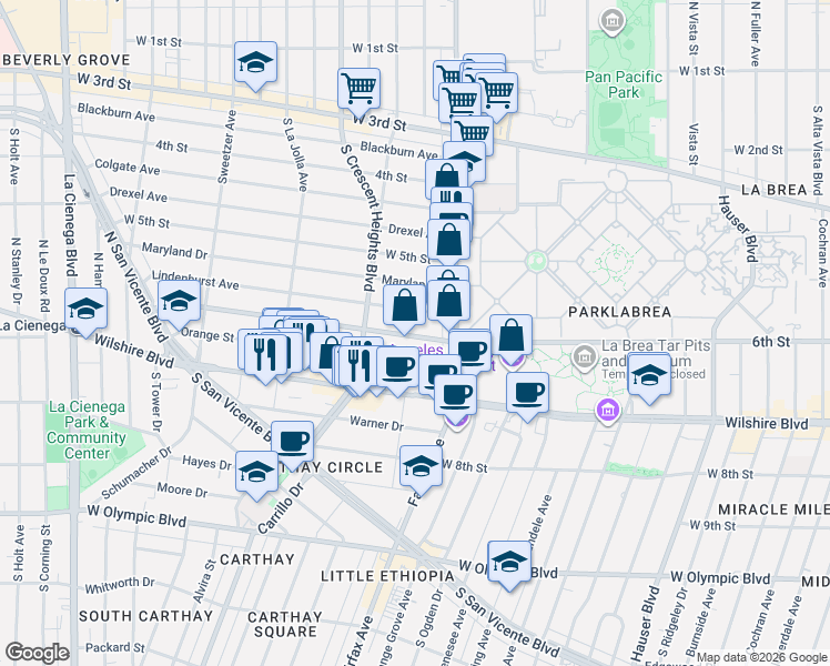 map of restaurants, bars, coffee shops, grocery stores, and more near 6145 West 6th Street in Los Angeles