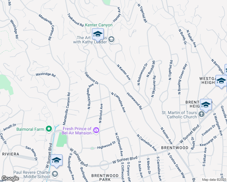 map of restaurants, bars, coffee shops, grocery stores, and more near 506 North Carmelina Avenue in Los Angeles