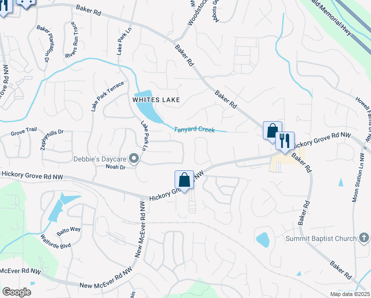 map of restaurants, bars, coffee shops, grocery stores, and more near 2652 Lake Park Bend in Acworth