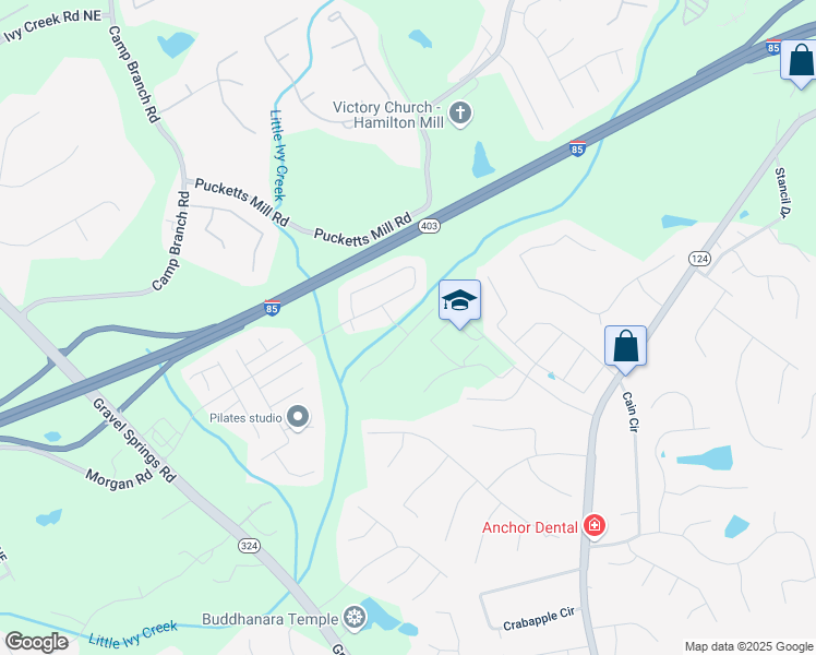 map of restaurants, bars, coffee shops, grocery stores, and more near 2968 Morgan Spring Trail in Buford