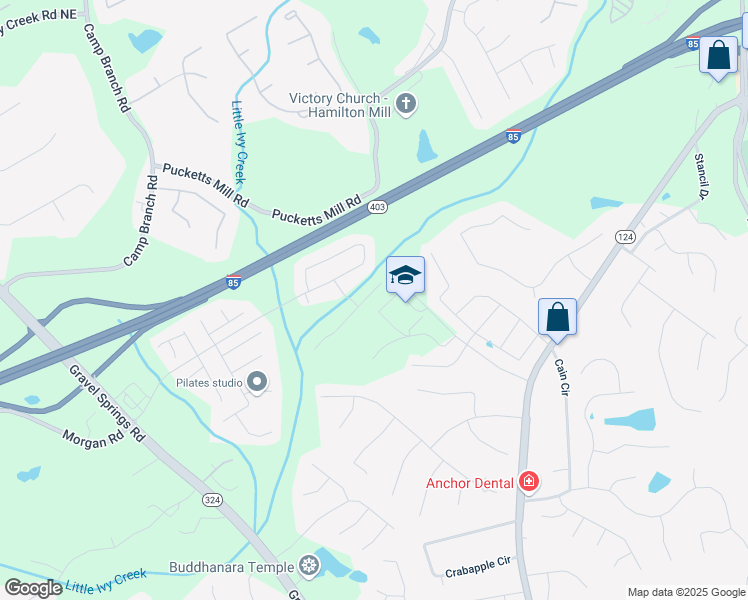 map of restaurants, bars, coffee shops, grocery stores, and more near 2968 Morgan Spring Trail in Buford