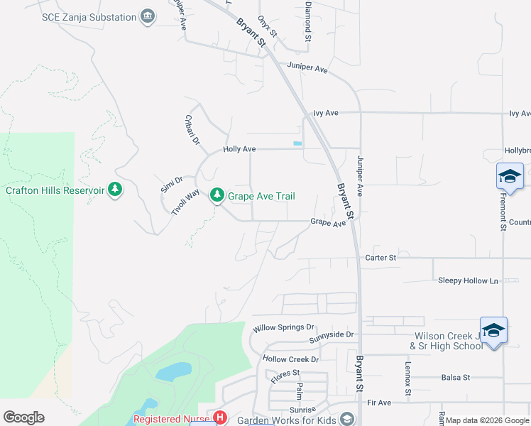 map of restaurants, bars, coffee shops, grocery stores, and more near 10373 Country Lane in Yucaipa