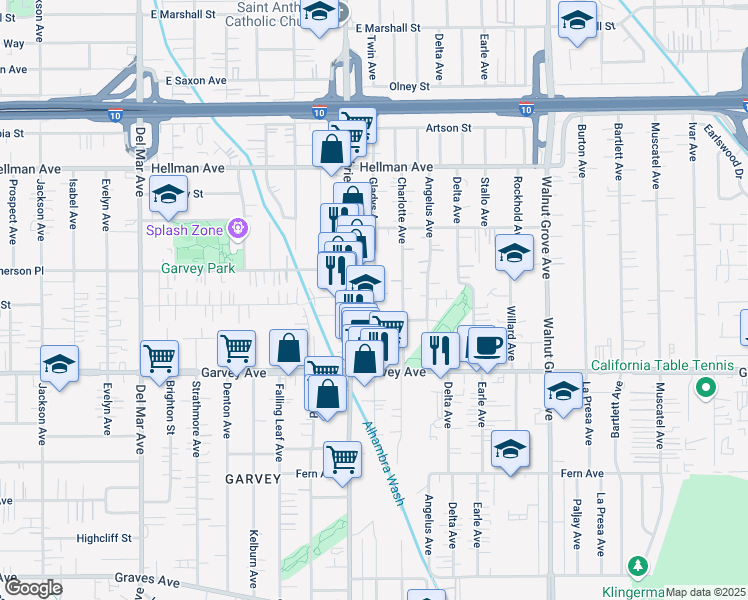 map of restaurants, bars, coffee shops, grocery stores, and more near 3116 Gladys Avenue in Rosemead