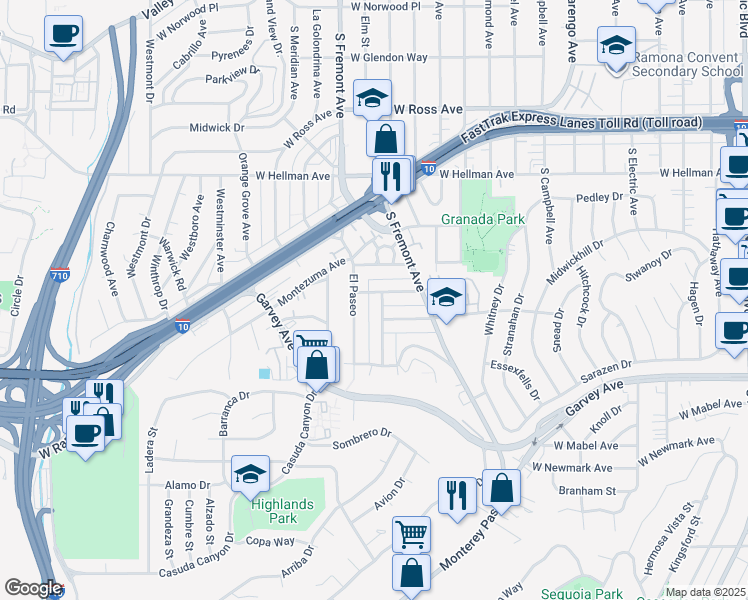 map of restaurants, bars, coffee shops, grocery stores, and more near 2419 La Crescenta Avenue in Alhambra